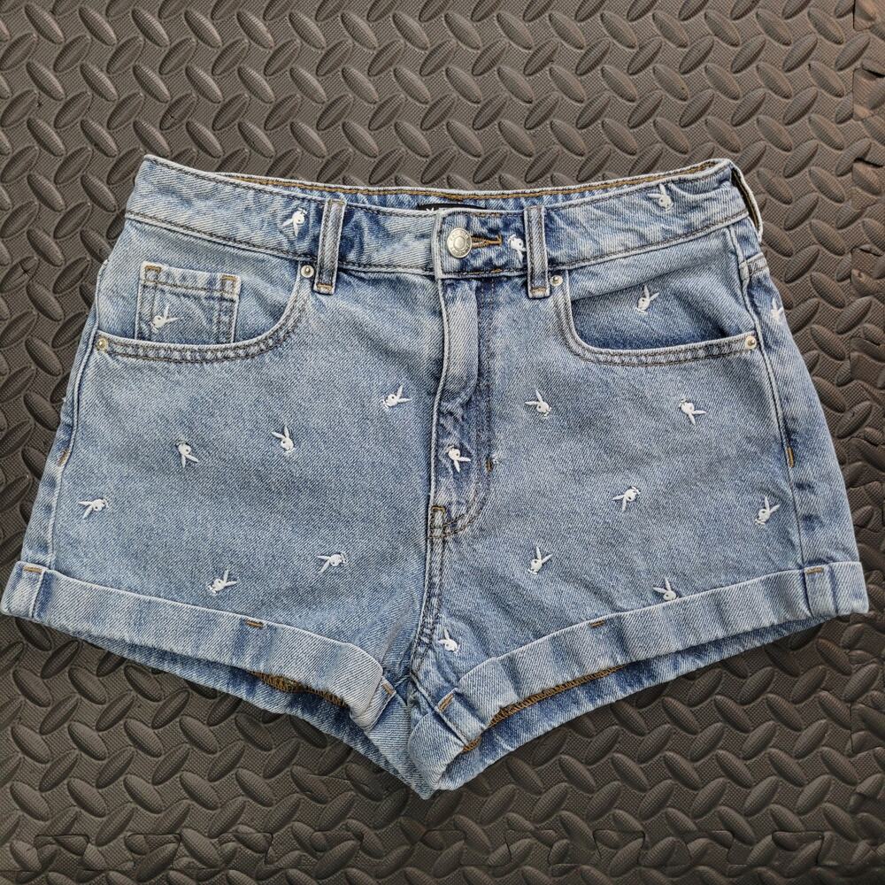 Playboy x PacSun Denim Shorts Size 26 Embroidered High Rise Cuffed Y2K Festival